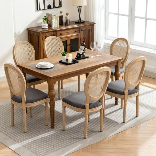 Vista 18 de French Country Set of 2 Dining Chairs, Linen Farmhouse Wood Chairs Beige
