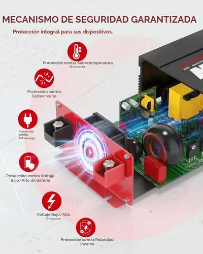 Vista 6 de Inversor de potencia de onda sinusoidal pura de 1000 vatios 12 V CC a 110 V 120 V CA convertidor para hogar, caravana, camión fuera de la red Rojo