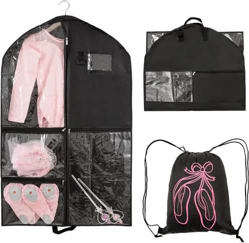 Vista 18 de Bolsa de ropa para disfraces de baile, bolsas de ropa de 40 pulgadas para bailarines para colgar ropa y almacenamiento de viajes, bolsas de recital