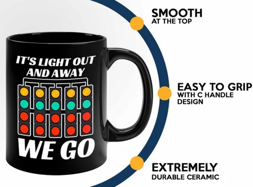 Vista 4 de Taza de café Racer de 11 onzas, color negro, con texto en inglés "It's Light Out", Fuel Speed Racer Car Guys Circuit Automotriz Racing Boy Regalos
