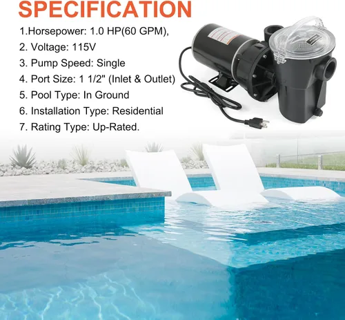 Vista 3 de Bombas de piscina sobre el suelo 1.0 motor HP W3SP1580 Power Flo LX Bomba de piscinas de una sola velocidad 115V, 11.2A, 60HZ, 3450RPM para piscina