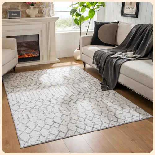 Vista 302 de Istana Alfombra larga antideslizante de 2.5 x 8 para el hogar, para pasillo y cocina, lavable, sedosa y suave al tacto, elegante, color azul y marfil