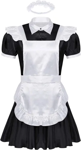 Vista 2 de Conjunto de uniforme francés de satén para hombre con delantal