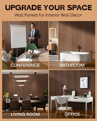 Vista 6 de Paneles acústicos de pared con listones de madera, 2 paneles de amortiguación de sonido de 47.24 x 23.82 pulgadas con acabado de madera natural