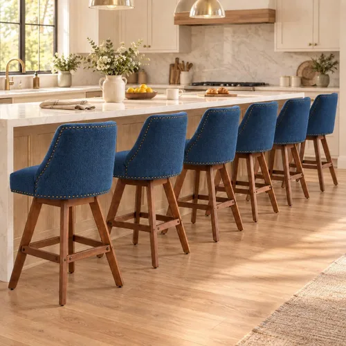 Vista 19 de Juego de 2 taburetes de bar giratorios modernos, taburetes de bar de 26.6 pulgadas de altura de mostrador beige con respaldo para isla de cocina