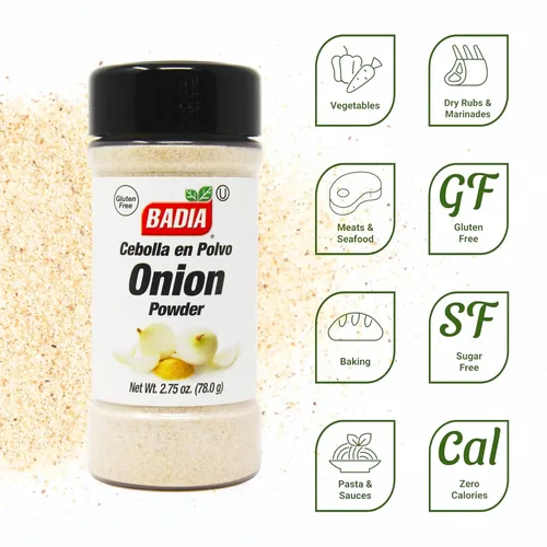 Vista 3 de Badia Cebolla en polvo, 2.75 onzas – Condimento puro de cebolla molida, sabor dulce y salado, sin gluten, sin MSG, Kosher