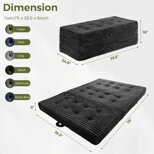 Vista 2 de MAXYOYO Sofá cama plegable, sofá cama plegable de 6 pulgadas, colchón plegable con asas, cama plegable de piel sintética suave con relleno de espuma