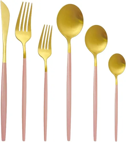 Vista 8 de Juego de cubiertos de 36 piezas de acero inoxidable 304 con acabado de manchas de color negro puro, cuchillo de vajilla de postre, tenedor, cuchara