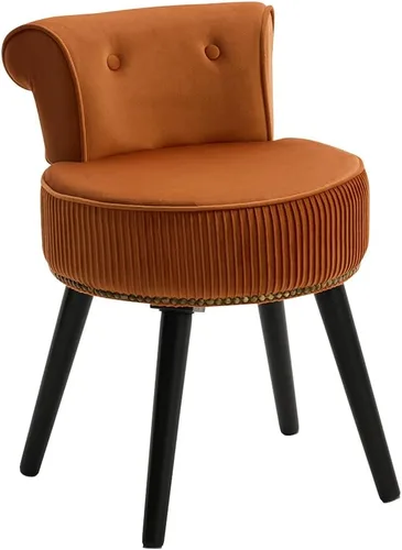 Vista 8 de Silla de tocador de terciopelo negro con respaldo pequeño, taburete de maquillaje, sillas acentuadas con botones sin ruedas, taburete de tocador