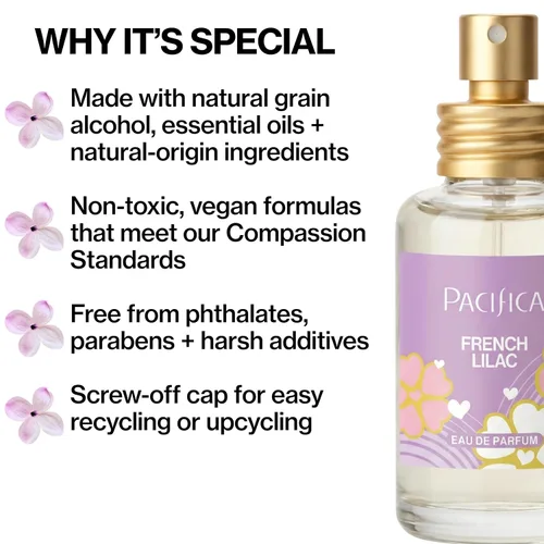 Vista 5 de Pacifica Perfume en aerosol French Lilac – Fragancia floral vegana limpia para mujeres, notas de lila recién cortadas y magnolia en polvo, aroma