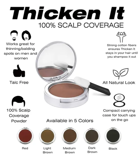Vista 2 de Thicken It - Polvo para el cabello con cobertura 100% del cuero cabelludo, rojo, sin talco, 0.32 onzas, corrector de pérdida de cabello resistente