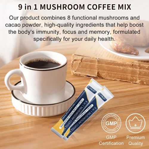 Vista 6 de CANLIST Café en polvo orgánico de hongos 9 en 1 con melena de león y chaga, Cordyceps, Reishi, Shiitake para enfoque cognitivo, apoyo inmunológico