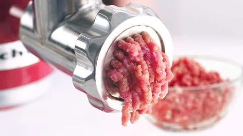 Vista 8 de Accesorios de acero inoxidable para molinillo de alimentos para batidoras de pie KitchenAid, incluyendo relleno de salchichas, acero inoxidable