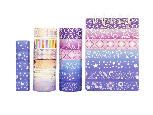 Vista 5 de YUBBAEX Galaxy - Juego de cinta adhesiva Washi con estrellas púrpuras decorativas, cinta adhesiva de lámina plateada y dorada para arte