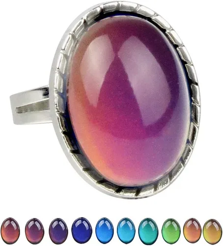 Vista 2 de 2 anillos ovalados para el estado de ánimo, estilo retro, ajustable, para amantes y amigos, talla única
