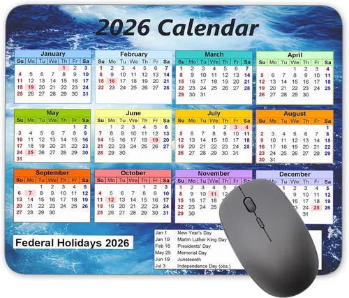 Vista 13 de Alfombrilla de mouse con calendario, calendario horizontal 2026, alfombrilla de mouse de goma natural, alfombrilla de mouse rectangular de calidad