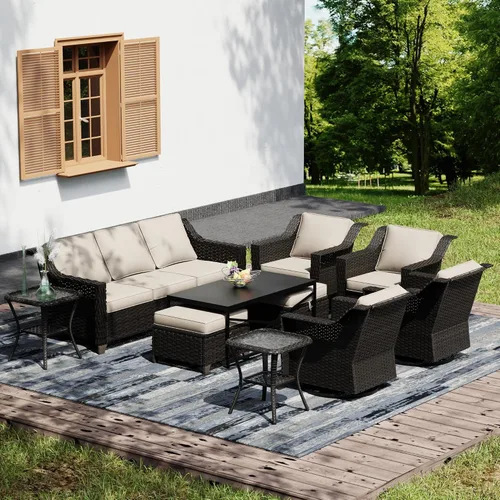Vista 43 de Joyside Juego de 2 sillas de mimbre para patio, muebles de ratán para exteriores con reposabrazos anchos y cojines gruesos, tamaño grande mejorado