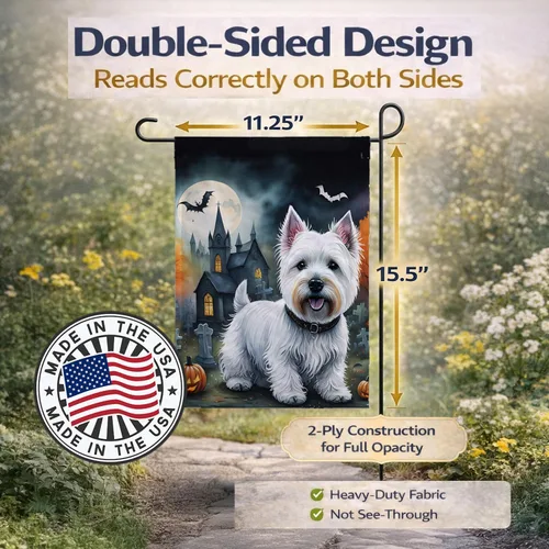 Vista 4 de Caroline's Treasures DAC2058GF Westie Spooky - Bandera de jardín de Halloween para buzón, bandera decorativa para patio exterior, patio, obras