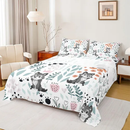 Vista 8 de Erosebridal Juego de sábanas de animales de la selva para niñas y niños, juego de sábanas de safari salvaje con diseño de elefante, oso, tigre