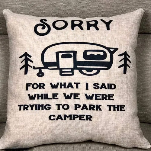Vista 12 de Funda de almohadas de camping Lo siento por lo que dije mientras tratábamos de aparcar Camper Fundas de almohada de tiro de lino de dos lados Camper