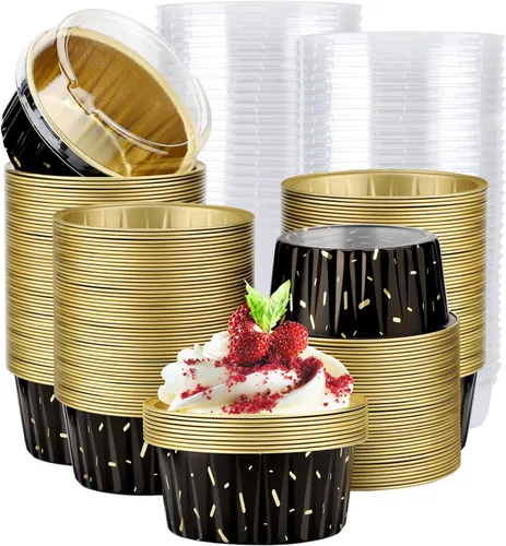 Vista 23 de EUSOAR Forros para cupcakes para hornear, 50 forros para magdalenas de 5 onzas, moldes de papel de aluminio desechables, recipientes de postre