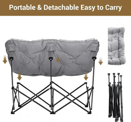 Vista 5 de Silla de mariposa acolchada y cómoda, silla plegable con respaldo alto para dormitorio, sala de estar, camping, césped