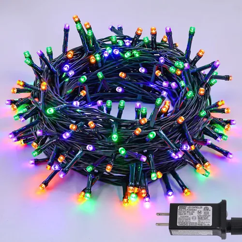 Vista 16 de YEGUO 500 luces LED de Navidad rosas de 165 pies, impermeables, para exteriores, cadena de luces de alambre verde para interiores, 8 modos de luces