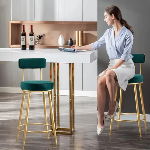 Vista 2 de Taburete de bar de cocina, juego de 2, silla de mostrador moderna de terciopelo de 25.6 pulgadas con respaldo para isla de cocina, comedor