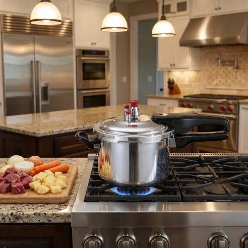 Vista 8 de INOOMP Olla a presión inferior compuesta de 2.7 cuartos de galón de aleación de aluminio para cocinas de gas e inducción con mango ergonómico
