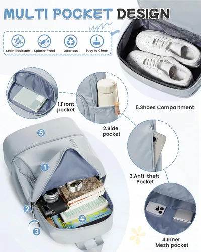 Vista 3 de BJLFS Mochila de gimnasio para mujeres y hombres con compartimento expandible para zapatos, mini mochila plegable para exteriores, bolsa