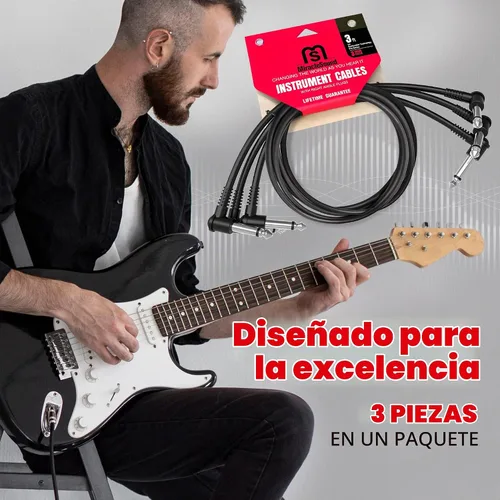Vista 6 de Miracle Sound Cable de guitarra de 3 pies para efectos de pedalera con enchufe de ángulo recto, ideal para guitarra eléctrica y bajo, cable