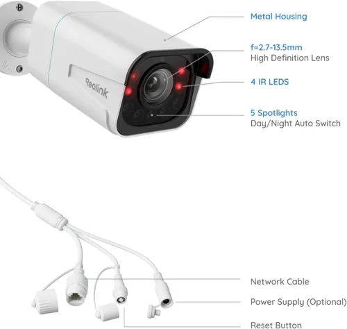Vista 13 de REOLINK RLC-811A - Cámara de seguridad con cable IP PoE 4K - FoV de 123°, zoom óptico 5X para uso en exteriores, visión nocturna a color, detección