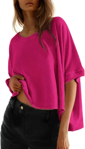 Vista 7 de Dokotoo -Camisetas de verano para mujer, color liso, holgadas, de gran tamaño, básicas