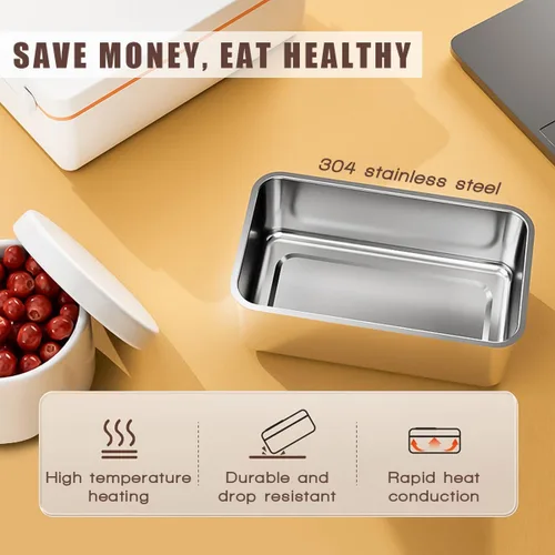 Vista 3 de Lonchera Eléctrica Inalámbrica de 1L, Calentador de Alimentos Portátil para Uso en Coche/Oficina/Hogar Sin Necesidad de Agua, Envase Calentado
