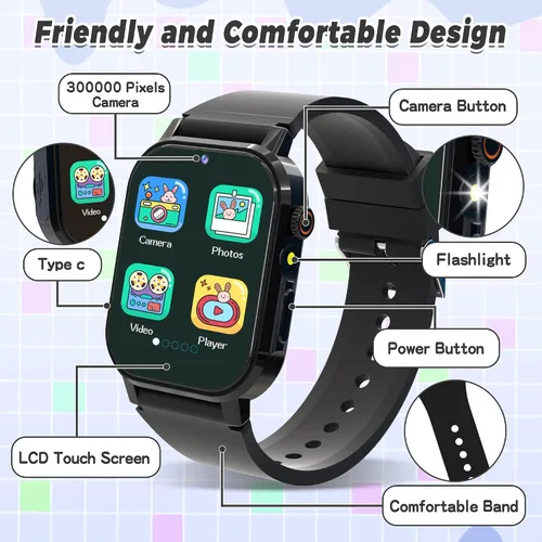 Vista 7 de Reloj Inteligente para Niños Varones, Reloj Inteligente de Juegos para Niños con 32 Juegos Pantalla Táctil HD Cámara de Video Reproductor de Música