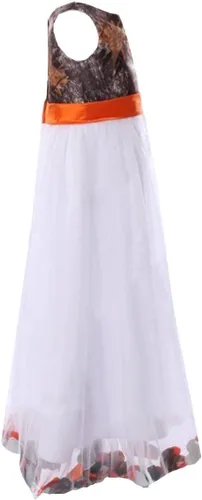 Vista 3 de DINGZANCAMO Vestido de niña de flores de tul blanco y camuflaje mini vestidos de dama de honor junior