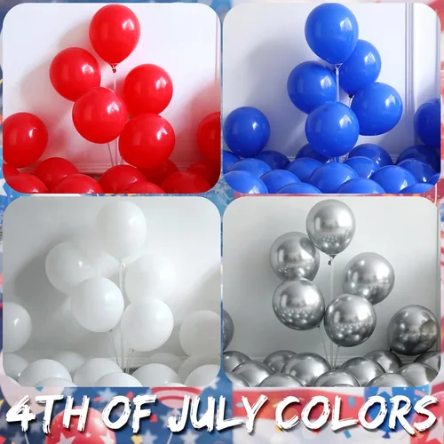 Vista 3 de Kit de arco de guirnalda de globos para el Día de la Independencia de 147 piezas, color rojo, blanco y azul, con estrella en explosión, globos