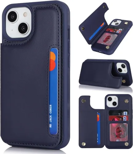 Vista 12 de iCoverCase Funda protectora de piel sintética compatible con iPhone 14 Plus con tarjetero, para mujeres y hombres, bloqueo RFID, funda protectora