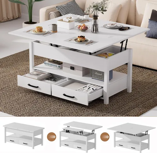 Vista 13 de SYESWAY Mesa de Centro Elevable de 39.4" con Estación de Carga, Mesa de Centro Multifuncional 4 en 1 con Almacenamiento y Compartimentos Ocultos
