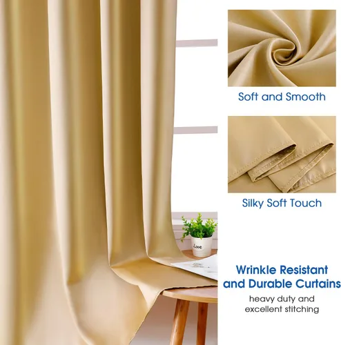 Vista 3 de HOMEIDEAS 2 paneles de cortina de seda sintética, cortinas opacas para dormitorio