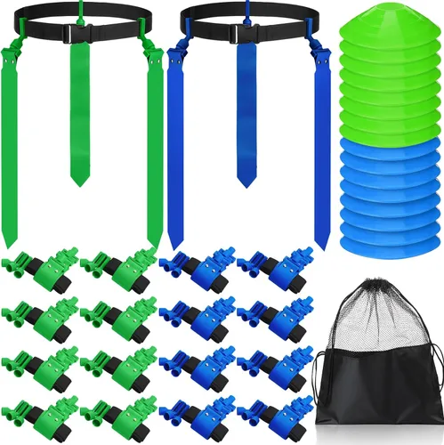 Vista 14 de Wettarn Cinturones de fútbol con bandera, ajustable, con bolsa de conos, para jóvenes, adultos, niños, equipo de entrenamiento de equipo deportivo