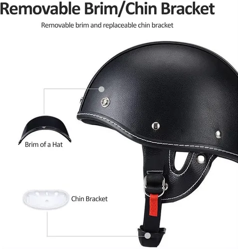 Vista 3 de Casco de motocicleta estilo alemán estilo retro medio casco de cuero medio abierto - aprobado por DOT para hombres y mujeres vintage motocicleta