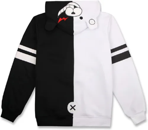 Vista 2 de GK-O Anime Monokuma - Sudadera con capucha de oso blanco y negro, disfraz de anime con cremallera, unisex, uniforme