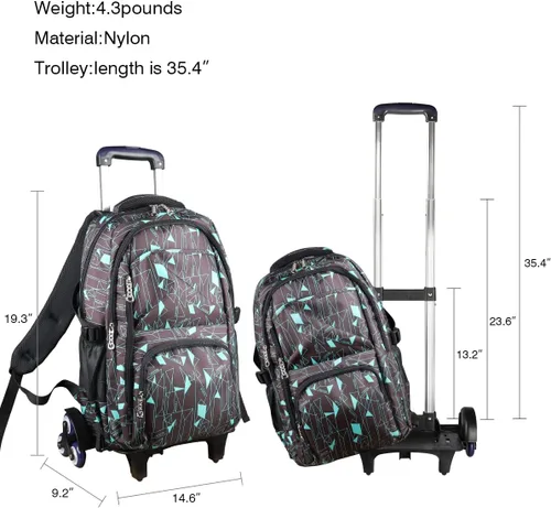 Vista 7 de VILINKOU - Mochila escolar de alta capacidad para niñas y niños, bolsas de carretilla rodante, seis ruedas para escalar escaleras, Varios