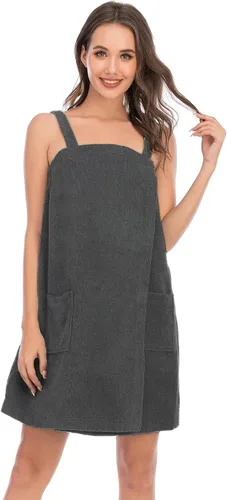 Vista 14 de Veseacky Toalla de baño para mujer con bolsillo, bata de spa ajustable y diadema facial