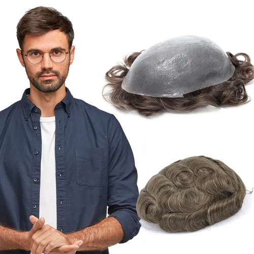 Vista 12 de GEXWORLDWIDE GEX 62 colores tupé para hombres 0.002 in piel ultra fina V-loop 8x10 pulgadas cabello humano conjunto gris densidad densidad densidad