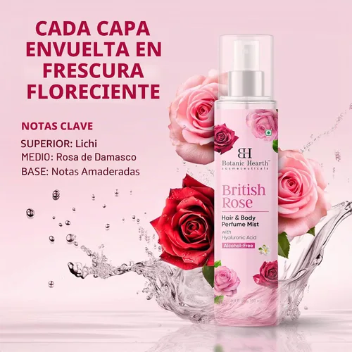 Vista 2 de Botanic Hearth British Rose Spray corporal y perfume para el cabello para mujeres, 3.4 onzas