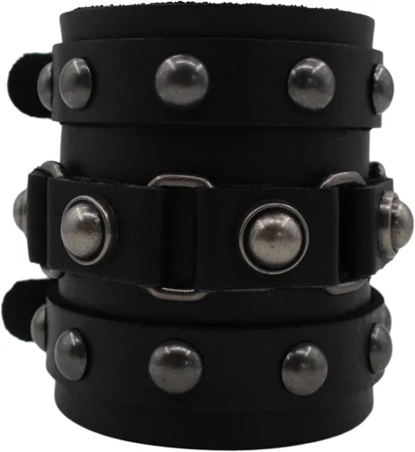 Vista 2 de Scddboy Pulsera ancha de cuero gótico para hombre, estilo punk rock Biker