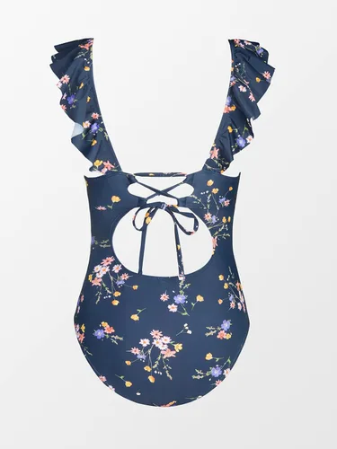 Vista 5 de CUPSHE - Traje de baño de una pieza con volantes y cuello en V para mujer, con cordón