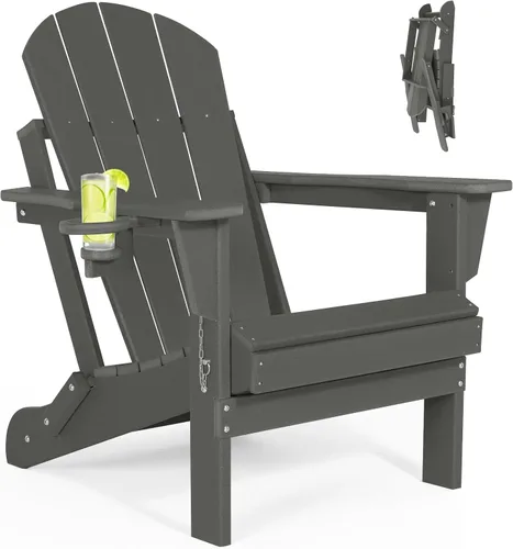 Vista 28 de Sillas Adirondack plegables – Silla Adirondack de plástico con soporte para tazas, sillas para exteriores resistentes a la intemperie